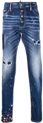 DSQUARED2 FW22 Distressed Paint-Splatter Slim Fit Jeans Men Blue S74LB1165S30342-470 Buy DSQUARED2 FW22 Distressed Paint-Splatter Slim Fit Jeans Men Blue S74LB1165S30342-470