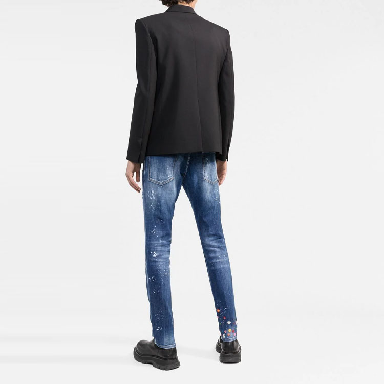 DSQUARED2 FW22 Distressed Paint-Splatter Slim Fit Jeans Men Blue S74LB1165S30342-470 圖 4