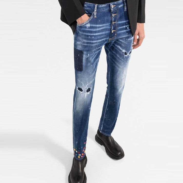 DSQUARED2 FW22 Distressed Paint-Splatter Slim Fit Jeans Men Blue S74LB1165S30342-470 圖 5