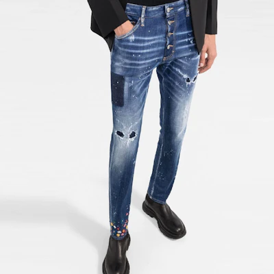 DSQUARED2 FW22 Distressed Paint-Splatter Slim Fit Jeans Men Blue S74LB1165S30342-470 Purchase DSQUARED2 FW22 Distressed Paint-Splatter Slim Fit Jeans Men Blue S74LB1165S30342-470