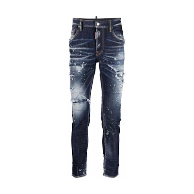 DSQUARED2 FW22 Distressed Paint-Splatter Slim Jeans Men Blue S74LB1192S30789-470