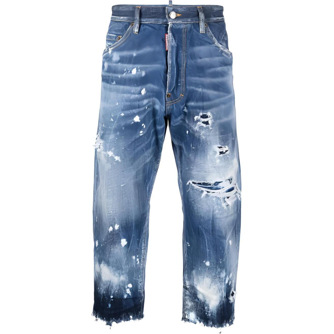 DSQUARED2 FW22 Distressed Straight-Leg Ankle Jeans Blue Mens. S71LB1077S30309-470