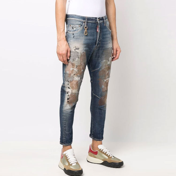 Purchase DSQUARED2 FW22 Distressed Tapered Ankle Jeans Men Grey Blue. S74LB1145S30342-470