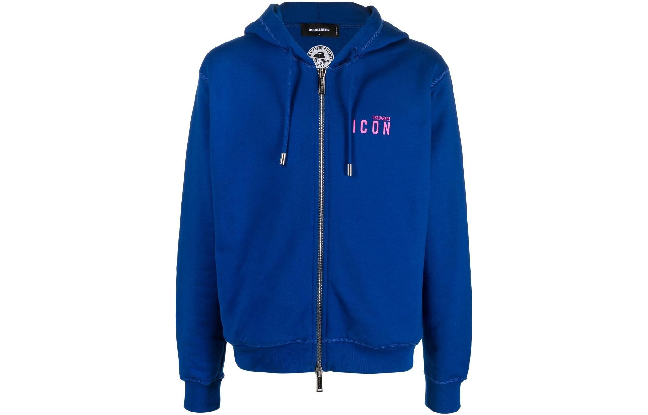 Dsquared2 FW22 Logo Print Blue Zip-Up Hoodie. S79HG0007S25516-485