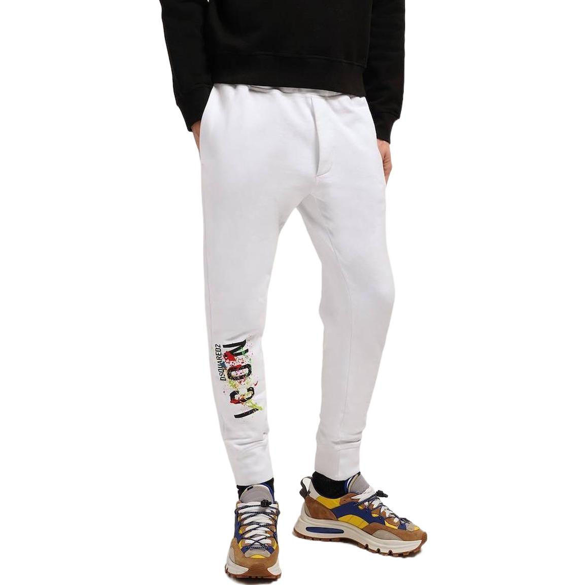 Purchase DSQUARED2 FW22 白色Logo印花收口休閒長褲 S79KA0034S25516-100