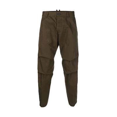 DSQUARED2 FW22 Maple Leaf Mid-Rise Tapered Pants Olive Green Casual. S71KB0490S41794-728