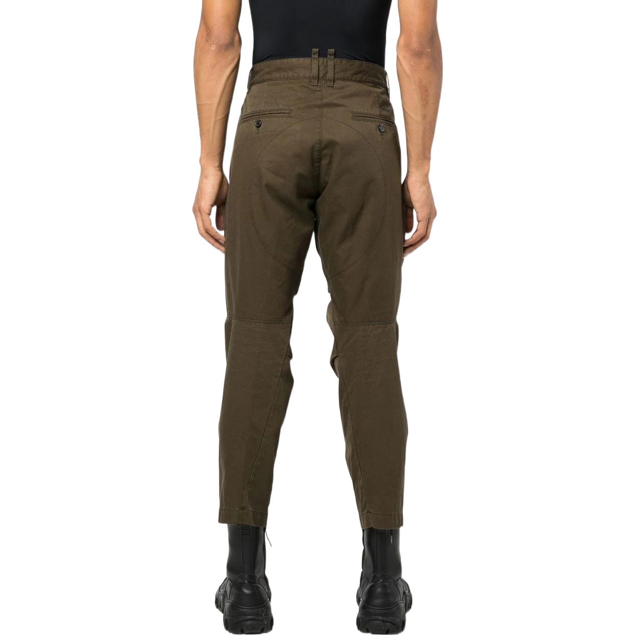 Shop DSQUARED2 FW22 楓葉中腰錐形長褲 橄欖綠 休閒褲 S71KB0490S41794-728