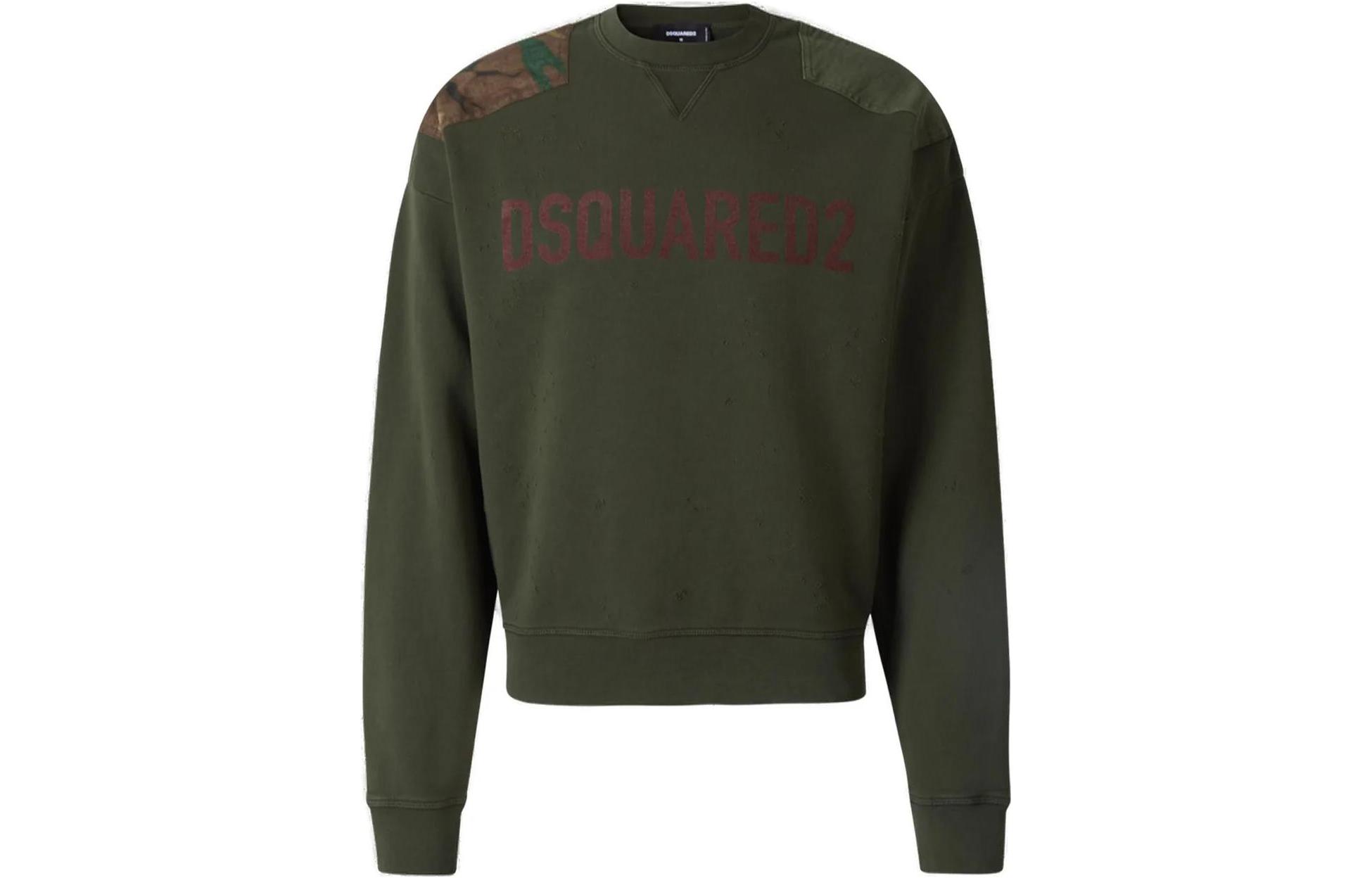 Dsquared2 FW22 Military Green Logo Print Crewneck Relaxed Fit Sweatshirt Men. S74GU0643S25030-697
