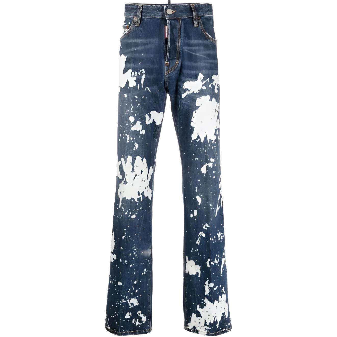 DSQUARED2 FW22 Paint-Splatter High-Waist Straight Jeans Men Blue S74LB1149S30309-470
