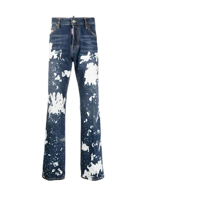 DSQUARED2 FW22 Paint-Splatter High-Waist Straight Jeans Men Blue S74LB1149S30309-470