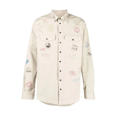 DSQUARED2 FW22 Paint Splash Beige Long Sleeve Button-Up Shirt Men’s. S74DM0627S35175-800