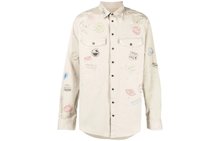 Order DSQUARED2 FW22 男士米色漆飛濺長袖襯衫翻領款式。 S74DM0627S35175-800