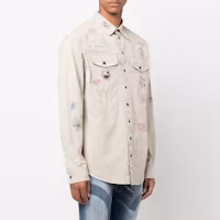 Purchase DSQUARED2 FW22 Paint Splash Beige Long Sleeve Button-Up Shirt Men’s. S74DM0627S35175-800
