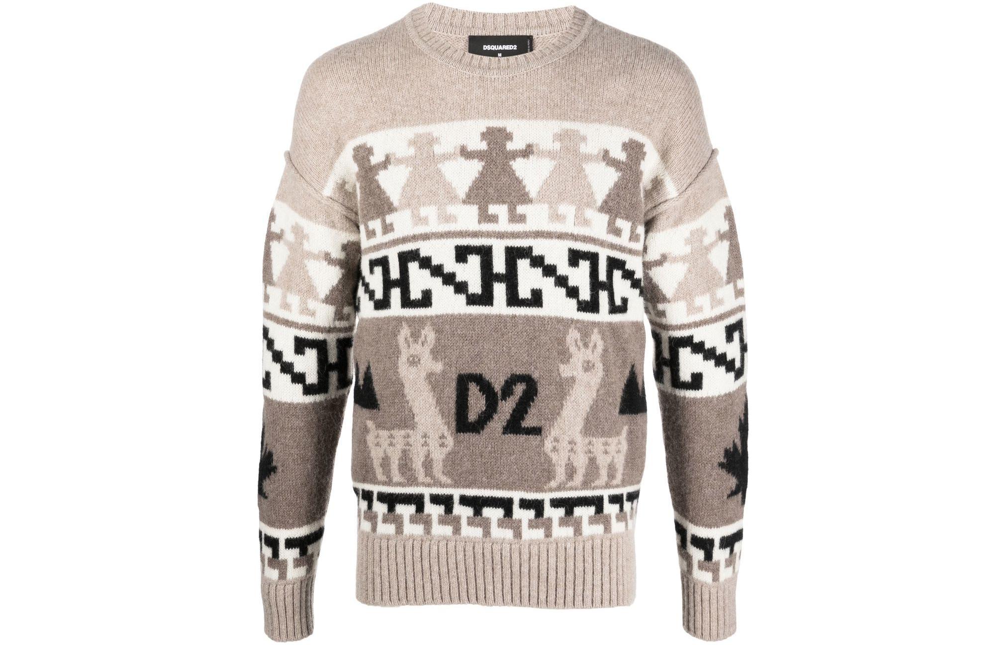 Order DSQUARED2 FW22 圖紋針織圓領毛衣 卡其色 時尚 S74HA1257S18039-961