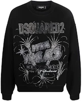 Dsquared2 FW22 Rhinestone Ribbed Crewneck Pullover Sweatshirt Black . S74GU0647S25516-900 Dsquared2 FW22 Rhinestone Ribbed Crewneck Pullover Sweatshirt Black . S74GU0647S25516-900
