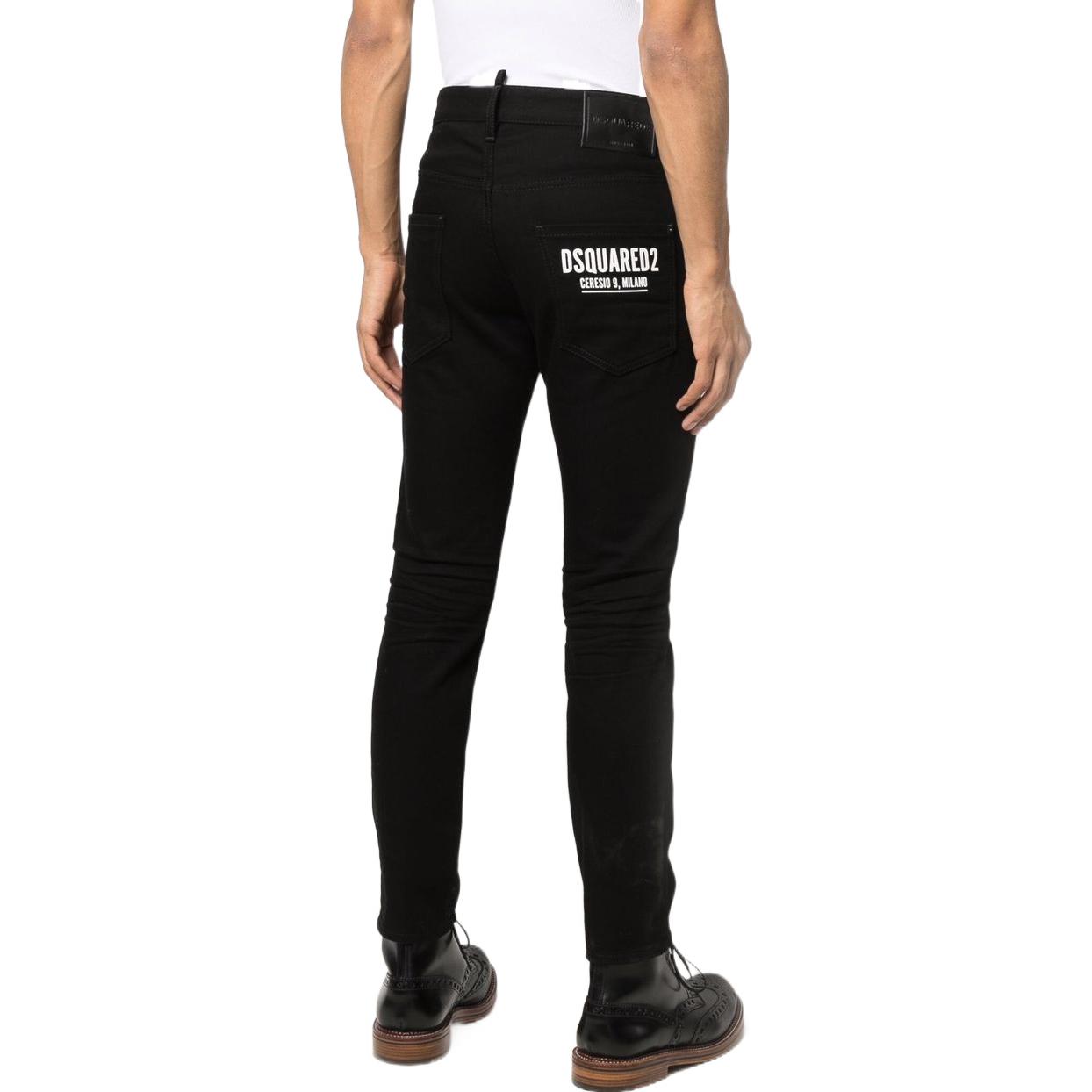 Shop DSQUARED2 男士FW22修身黑色牛仔裤带徽标印花 S74LB1199S30564-900