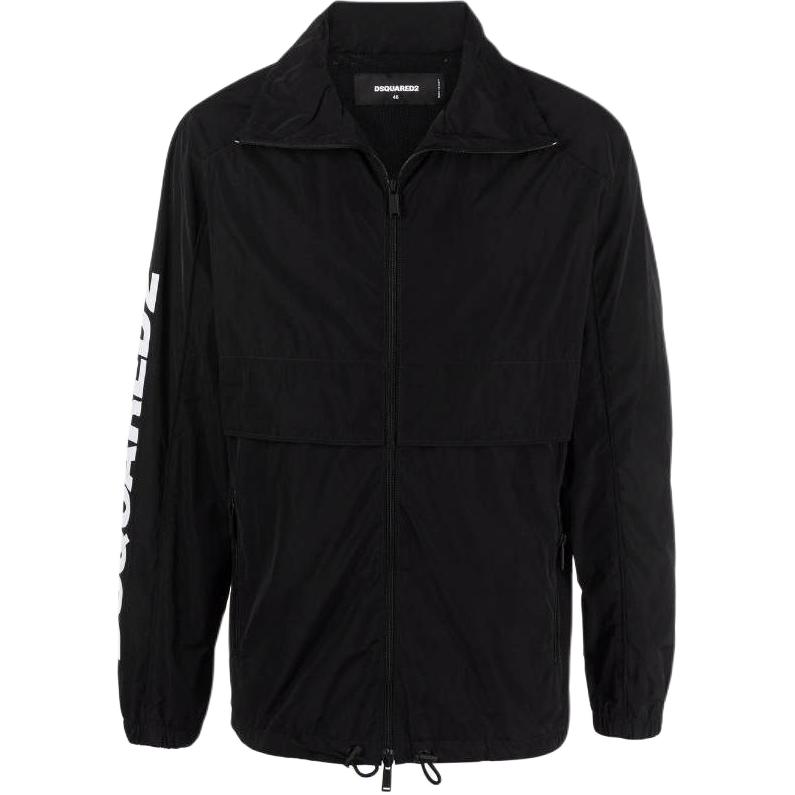 Dsquared2 FW22 Solid Black Jacket with Side Logo Print and Zipper. S74AM1318S47858-900