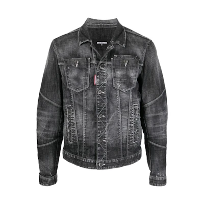 DSQUARED2 FW22 Solid Color Single-Breasted Denim Jacket Men’s Black S71AN0378S30357900