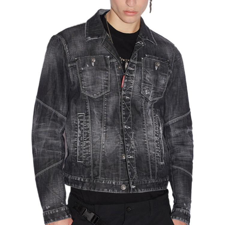 Shop Chaqueta de Mezclilla Negra Hombre DSQUARED2 FW22 Color Sólido Un Botón. S71AN0378S30357900