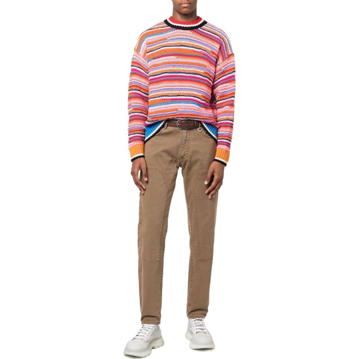 Lookbook DSQUARED2 FW22 ストライプ クルーネック ニット プルオーバー セーター ピンク. S74HA1269S18043-961