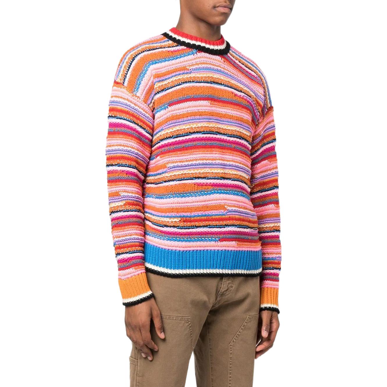 Purchase DSQUARED2 FW22 ストライプ クルーネック ニット プルオーバー セーター ピンク. S74HA1269S18043-961