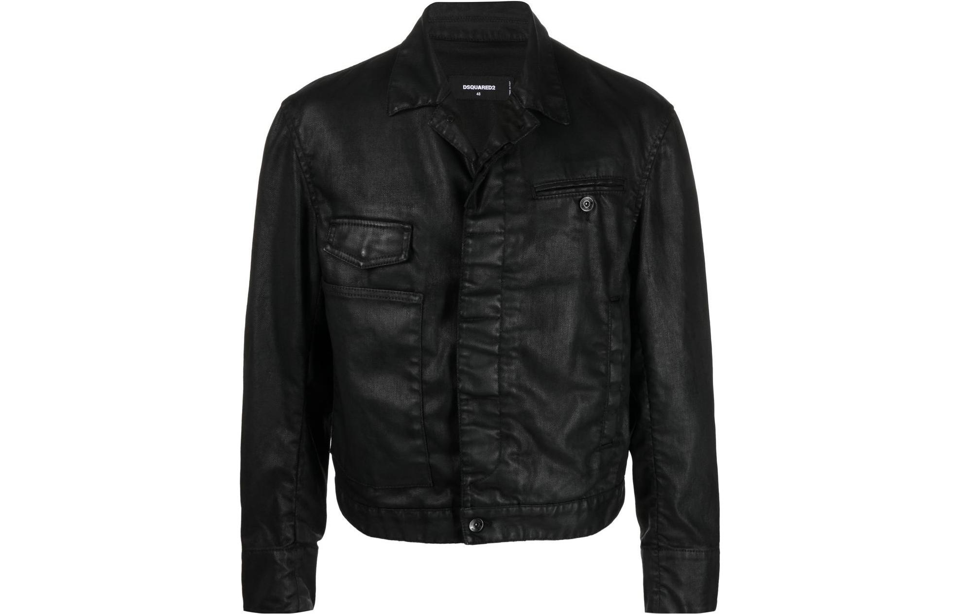 DSQUARED2 FW22 Wax Coated Long Sleeve Pilot Jacket for Men - Black. S71AN0377S30834-900