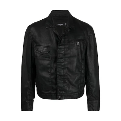 DSQUARED2 FW22 Wax Coated Long Sleeve Pilot Jacket for Men - Black. S71AN0377S30834-900