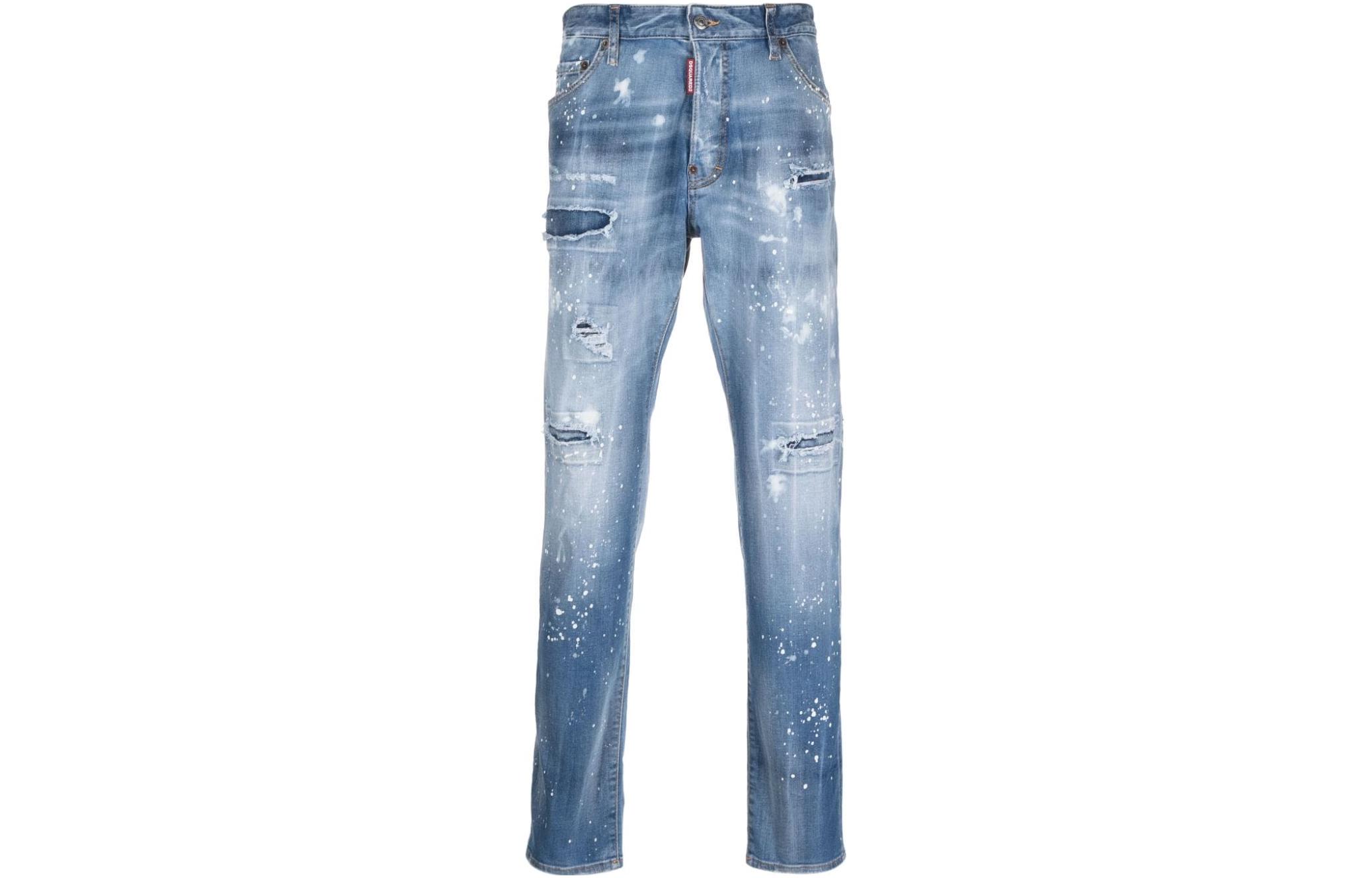 DSQUARED2 FW23  Blue Mid-Rise Straight Jeans with Paint Splatter Design S74LB1443S30789-470