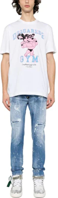 DSQUARED2 FW23 Blue Mid-Rise Straight Jeans with Paint Splatter Design S74LB1443S30789-470 Lookbook DSQUARED2 FW23 Blue Mid-Rise Straight Jeans with Paint Splatter Design S74LB1443S30789-470