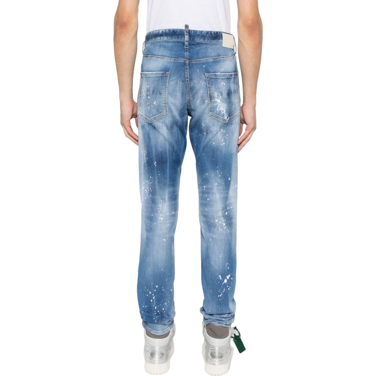 DSQUARED2 FW23  Blue Mid-Rise Straight Jeans with Paint Splatter Design S74LB1443S30789-470 圖 4