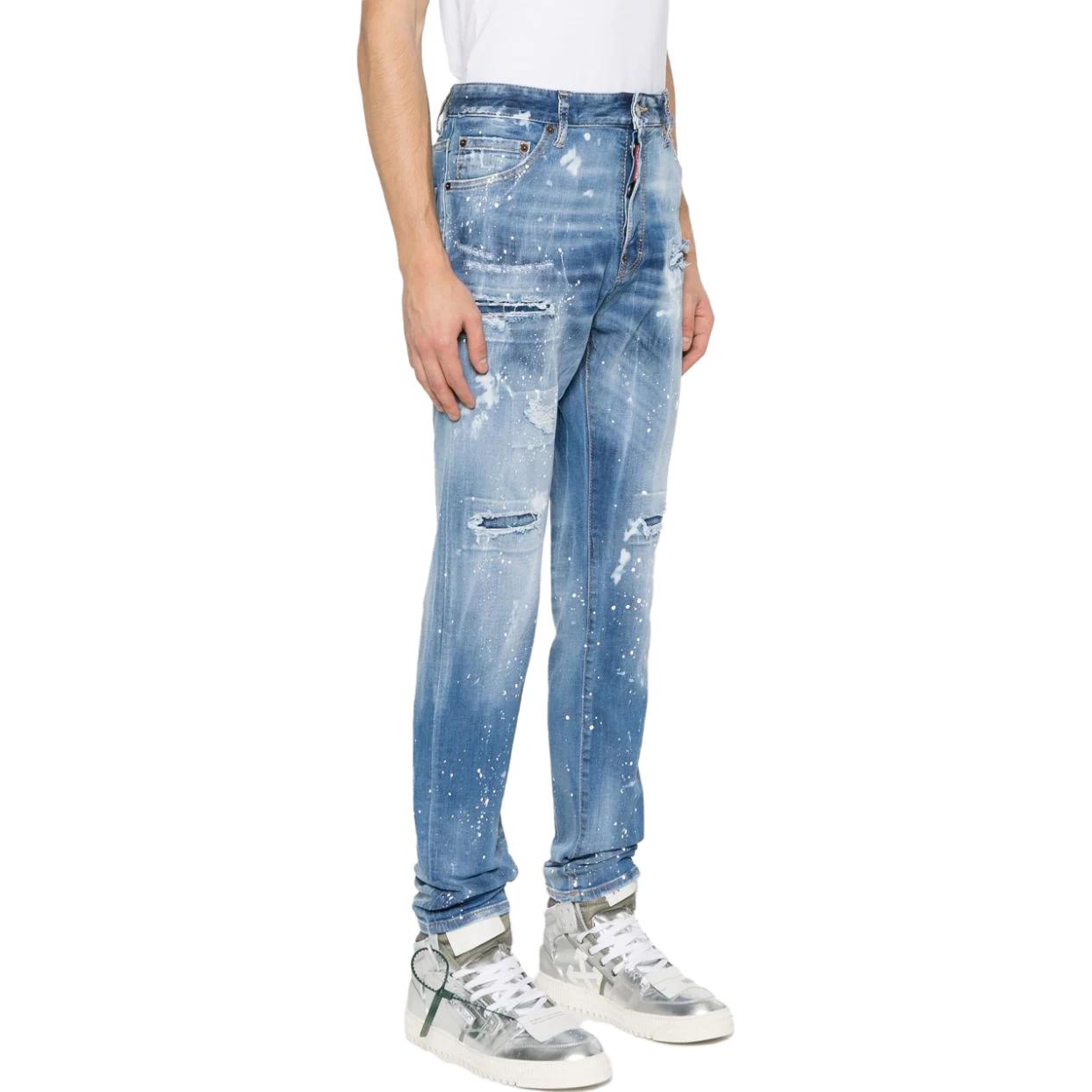 DSQUARED2 FW23  Blue Mid-Rise Straight Jeans with Paint Splatter Design S74LB1443S30789-470 圖 5