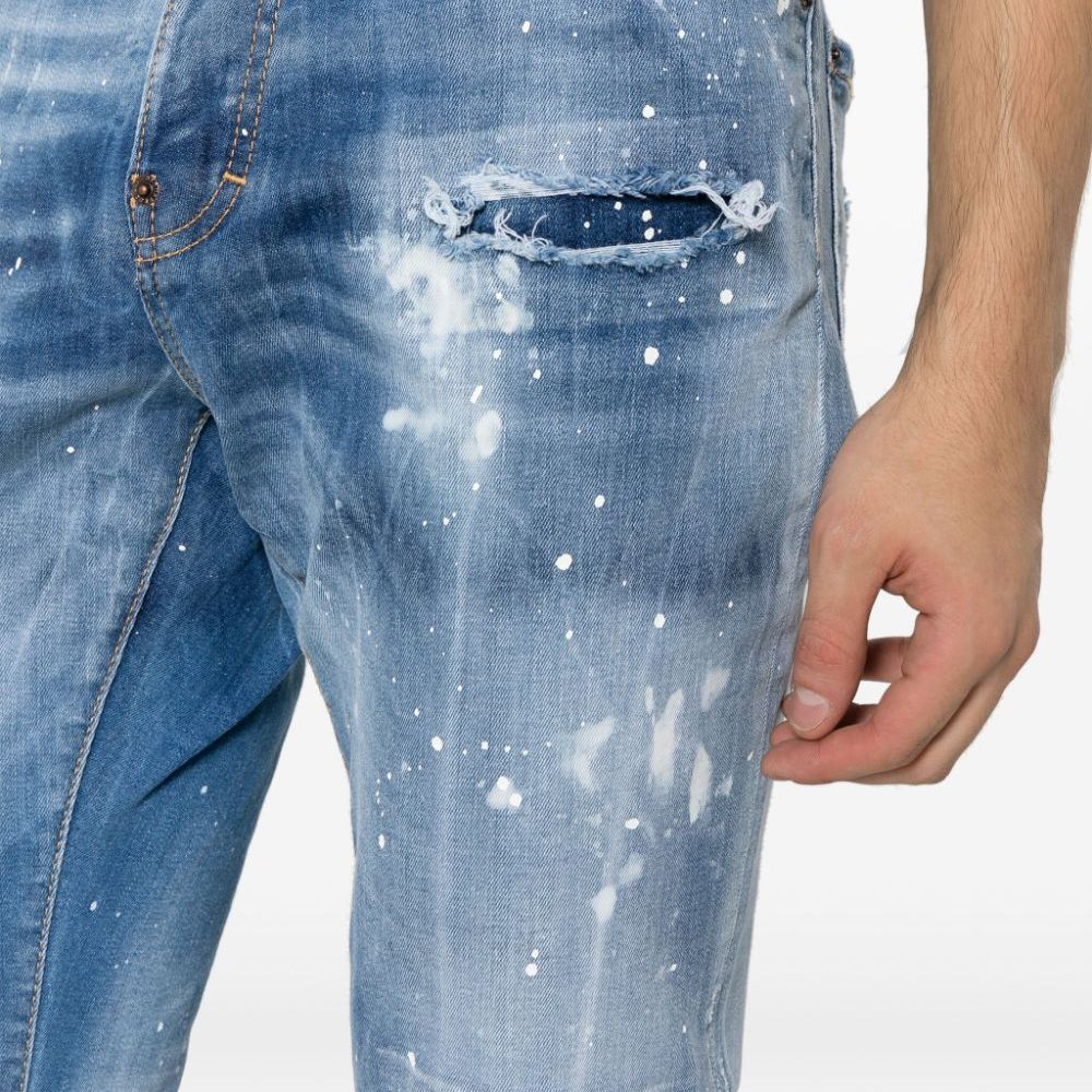DSQUARED2 FW23  Blue Mid-Rise Straight Jeans with Paint Splatter Design S74LB1443S30789-470 圖 7