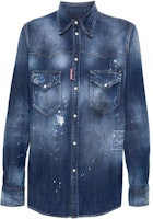 DSQUARED2 FW23 Blue Splattered Effect Long Sleeve Button-Up Shirt. S74DM0795S30341-470 DSQUARED2 FW23 Blue Splattered Effect Long Sleeve Button-Up Shirt. S74DM0795S30341-470