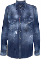 Order DSQUARED2 FW23 Blue Splattered Effect Long Sleeve Button-Up Shirt. S74DM0795S30341-470