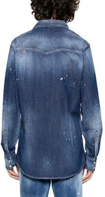 DSQUARED2 FW23 Kemeja Lengan Panjang Biru dengan Efek Cipratan. S74DM0795S30341-470 Shop DSQUARED2 FW23 Kemeja Lengan Panjang Biru dengan Efek Cipratan. S74DM0795S30341-470