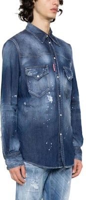 DSQUARED2 FW23 Kemeja Lengan Panjang Biru dengan Efek Cipratan. S74DM0795S30341-470 Purchase DSQUARED2 FW23 Kemeja Lengan Panjang Biru dengan Efek Cipratan. S74DM0795S30341-470