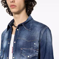 Details for DSQUARED2 FW23 Blue Splattered Effect Long Sleeve Button-Up Shirt. S74DM0795S30341-470