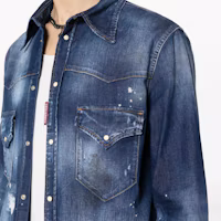 Sizing DSQUARED2 FW23 Blue Splattered Effect Long Sleeve Button-Up Shirt. S74DM0795S30341-470