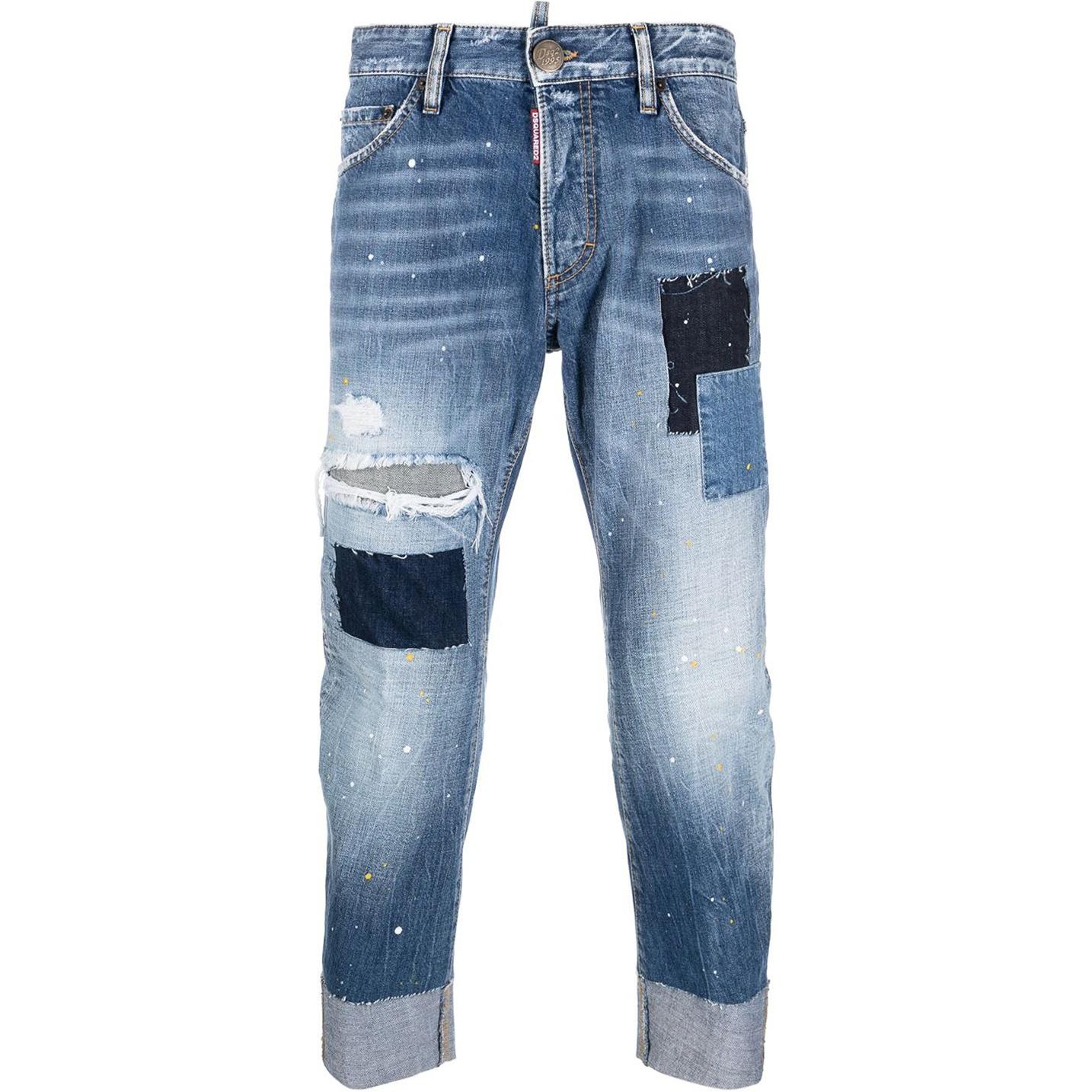 DSQUARED2 FW23  Distressed Patch Straight-Leg Cropped Jeans Blue. S74LB1351S30309470