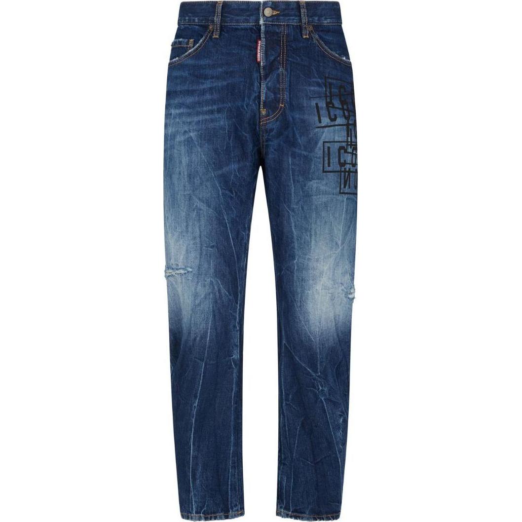 DSQUARED2 FW23  Indigo Letter Print Straight-Leg Zipper Jeans. S79LA0072S30309-470