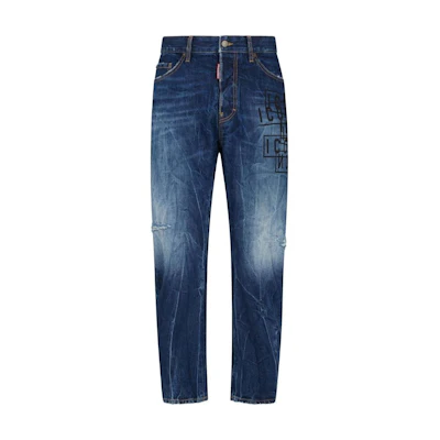 DSQUARED2 FW23 Indigo Letter Print Straight-Leg Zipper Jeans. S79LA0072S30309-470