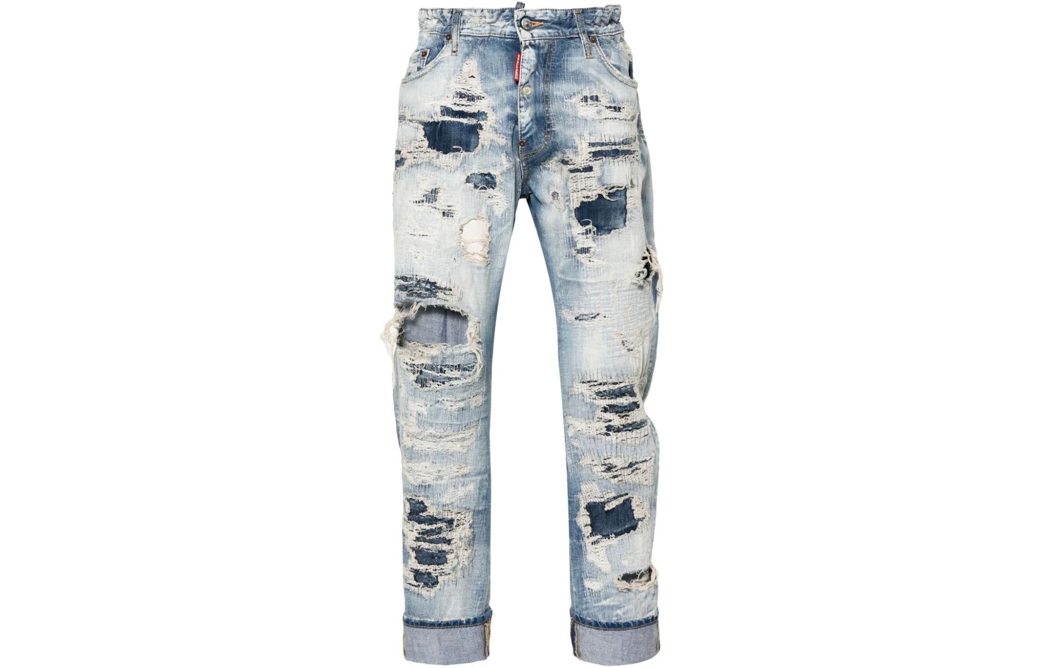 DSQUARED2 FW23 Distressed Button Mid-Rise Straight Jeans Men Light Blue S74LB1448S30309-470