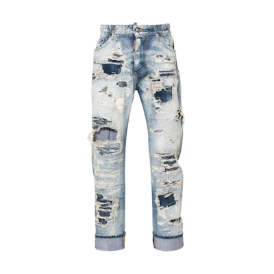 DSQUARED2 FW23 Distressed Button Mid-Rise Straight Jeans Men Light Blue S74LB1448S30309-470