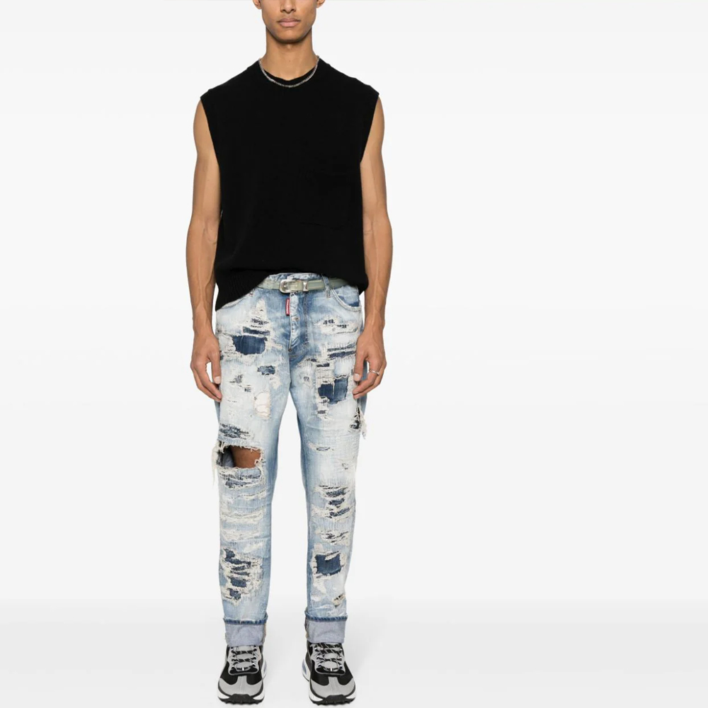DSQUARED2 FW23 Distressed Button Mid-Rise Straight Jeans Men Light Blue S74LB1448S30309-470 圖 3