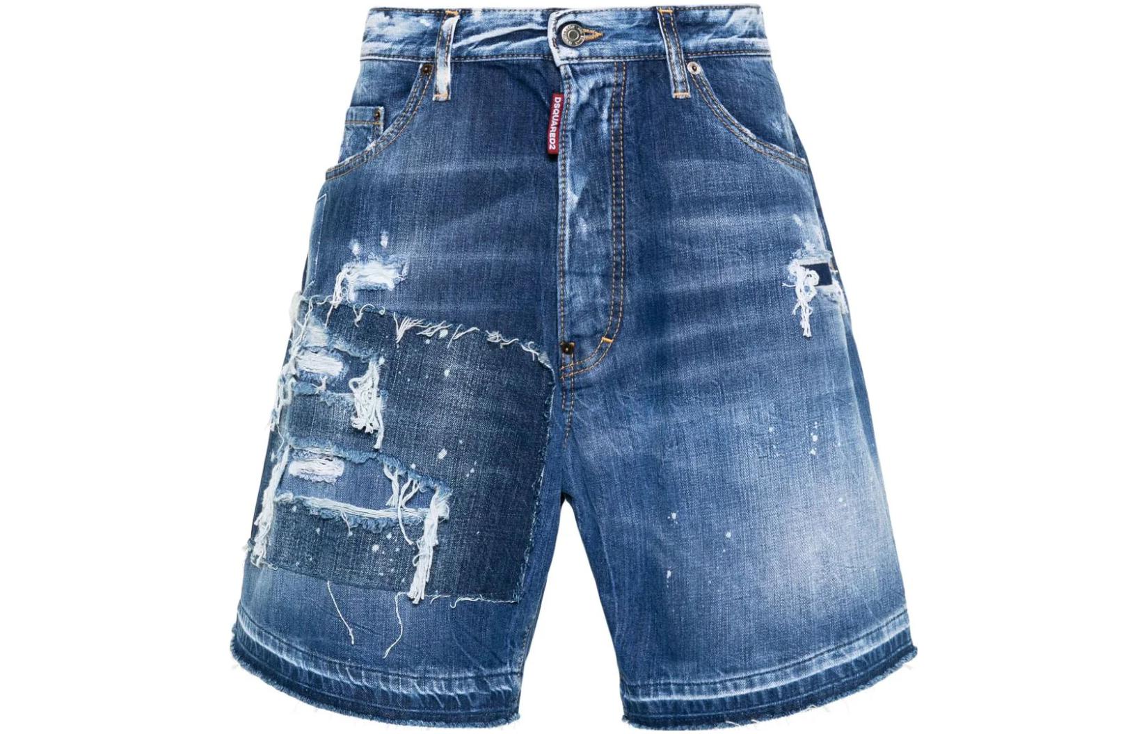 Order DSQUARED2 FW23 男士藍色磨損中腰牛仔短褲 S74MU0840S30309-470