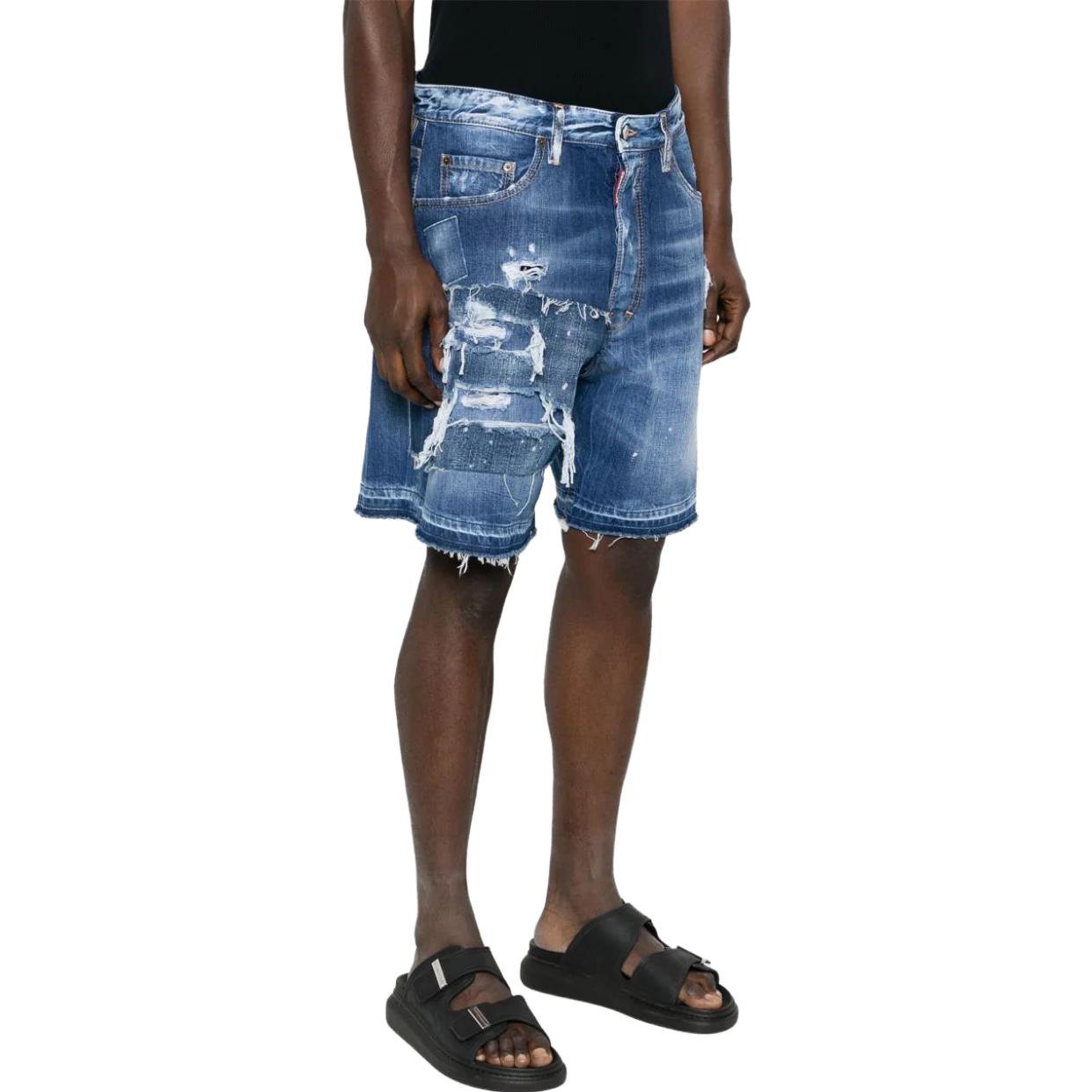 Purchase DSQUARED2 FW23 男士藍色磨損中腰牛仔短褲 S74MU0840S30309-470