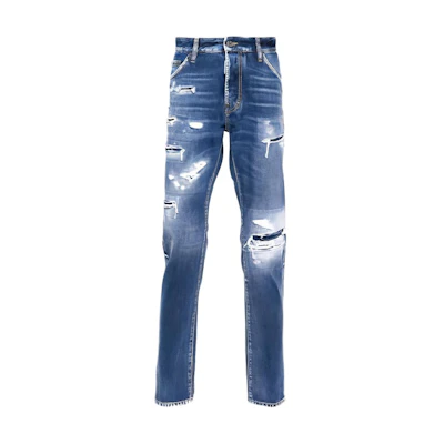 DSQUARED2 FW23 Distressed Mid-Rise Straight Jeans Blue S74LB1436S30309-470