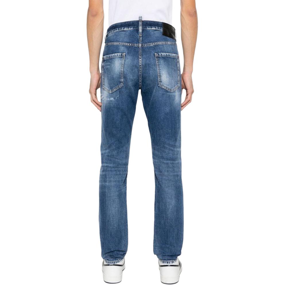 Shop DSQUARED2 FW23 蓝色复古做旧中腰直筒牛仔裤 S74LB1436S30309-470