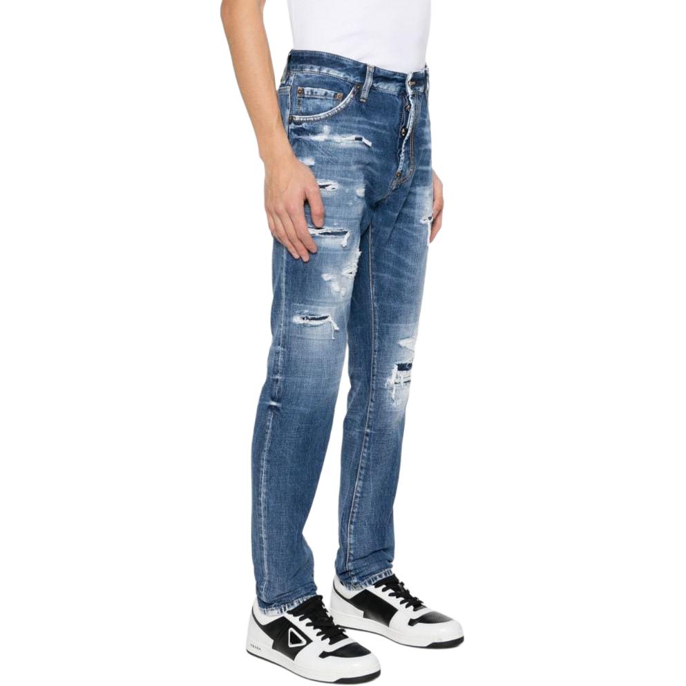 Purchase DSQUARED2 FW23 蓝色复古做旧中腰直筒牛仔裤 S74LB1436S30309-470