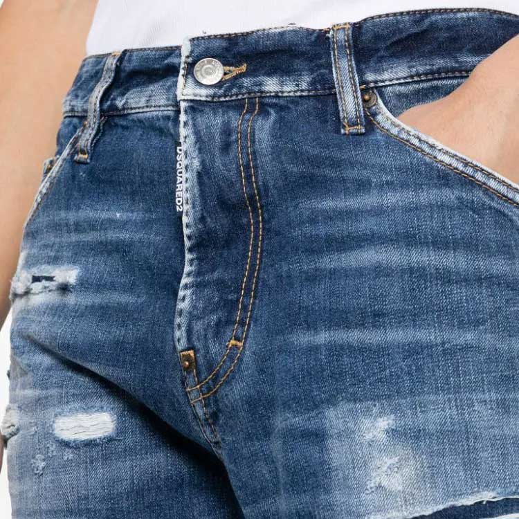 Sizing DSQUARED2 FW23 蓝色复古做旧中腰直筒牛仔裤 S74LB1436S30309-470